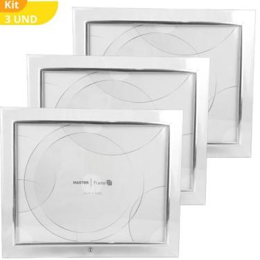 Imagem de Kit 3 Porta Retrato 25x20 Dourado Prateado Moldura Grande - Rio Master