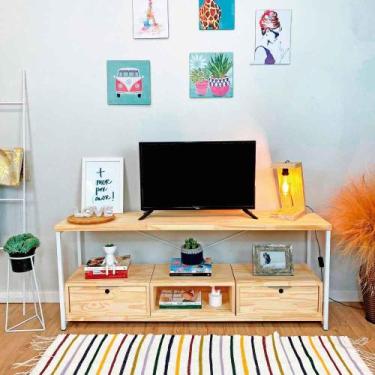 Imagem de Rack de TV Industrial de Ferro e Madeira Style Square 2 Nichos de Gave