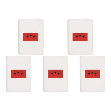 Imagem de Kit C/5 - Conjunto Perlex Aros 4X2 Branco Com Placa(1Toma...