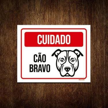 Imagem de Placa Sinalização - Cuidado Cão Bravo Preto Branco 27X35 - Sinalizo