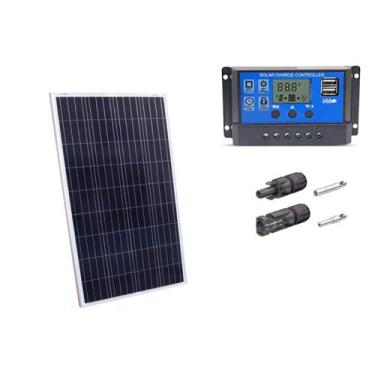 Imagem de Kit Painel Placa Energia Solar 100w Controlador 20a E Mc4 - Resun