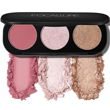 Imagem de FOCALLURE Paleta de blush e iluminador, paleta de maquiagem 2 em 1, blush fosco sem crueldade, iluminadores brilhantes para um visual brilhante, #03