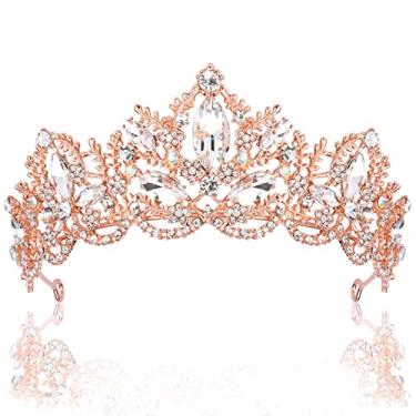 Imagem de Tiaras e coroas de casamento Exacoo para mulheres, tiara de rainha com strass para mulheres, tiara de princesa, coroa de aniversário, tiara para casamento, formatura, festa de casamento, presentes de Halloween, fantasia de Natal (ouro rosa)