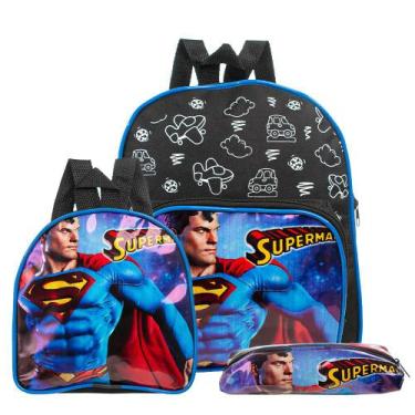 Imagem de Kit Mochila Escolar Super Homem Herois Meninos Costas - TOYS 2U