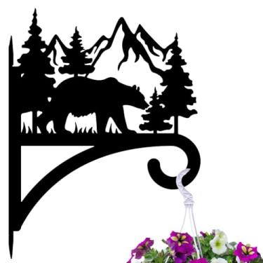 Imagem de peacoblue Gancho de ferro para pendurar plantas ao ar livre, interior, vaso de samambaia, lanterna, alimentador de pássaros, 30 x 38 cm, suporte de parede de metal resistente ao clima para varanda,