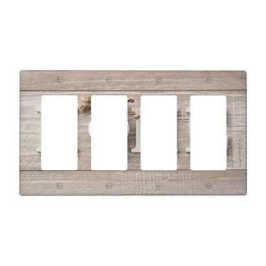 Imagem de Placa decorativa para interruptor de luz Farmhouse Home 4 Gang, placa de interruptor basculante, decoração quádrupla, placa de parede, 11 x 20 cm, impressão de madeira rústica