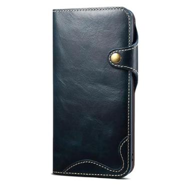 Imagem de HAO RIYLN Capa carteira para iPhone 16 Pro Max/16 Pro/16 Plus/16, capa de couro genuíno com proteção flip Wristrap fecho magnético retrô à prova de choque capa interna de TPU (poliuretano