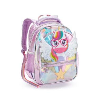 Imagem de Mochila Costas Creche Unicórnio Com Asas 3D Pré Escola - Denlex, Roxo