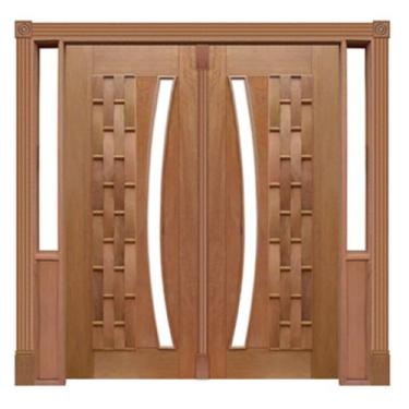 Imagem de Portal Duplo Pivotante Couro Longo Arco p/Vidro Mod. 115 em Madeira Ma