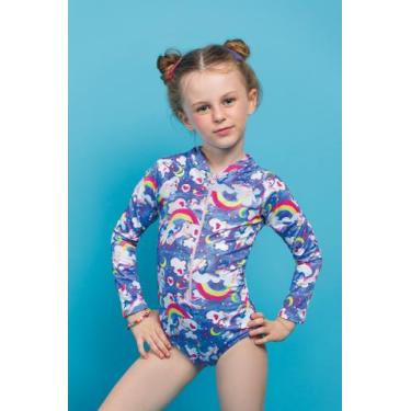 Imagem de Maiô Infantil Manga Longa com Zíper Estampado - Metida Moça, 02, Unicó