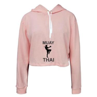 Imagem de Moletom Feminino Cropped Capuz Muay Thai Moderno Casual - Ragor, Rosa,