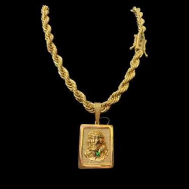 Imagem de Cordão Baiano 13mm + Pingente Jesus - Banhado a Ouro - ToJoia18k, 70cm