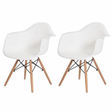Imagem de Kit 2 Cadeiras Charles Eames Eiffel Com Braço Branco Base Madeira - Ca