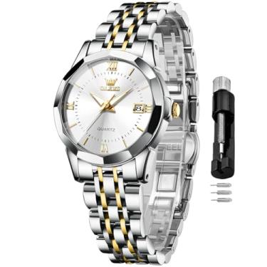 Imagem de OLEVS Relógios femininos de luxo com diamantes pequenos, pulseira de aço inoxidável, impermeável, vestido de negócios, analógico, luminoso, data, relógios femininos, Relógio feminino prata 89, relógio