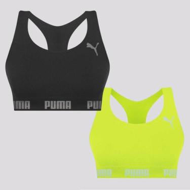 Imagem de Kit 2 Tops Puma Sem Costura Preto e Amarelo, EG