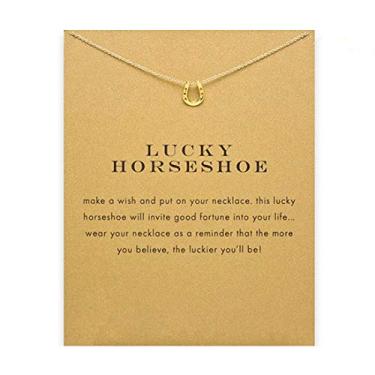 Imagem de HUNO Dainty Lucky Elephant Horseshoe Clavícula Chaveiro Anjo Asa Hexagram Colar com Pingente Estrela Amizade Joia BFF