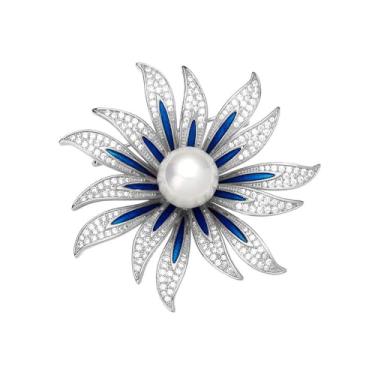 Imagem de Broche elegante de girassol CZ branco pérola azul esmalte broche de lapela para mulheres delicados broches de flores de cristal brilhante broche joias modernas para festa banquete vestido terno