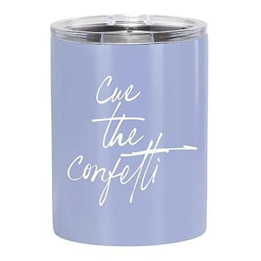 Imagem de Slant Collections Copos de viagem de aço inoxidável isolado copo de uísque duplo à moda antiga com tampa deslizante, 340 g, Cue The Confetti