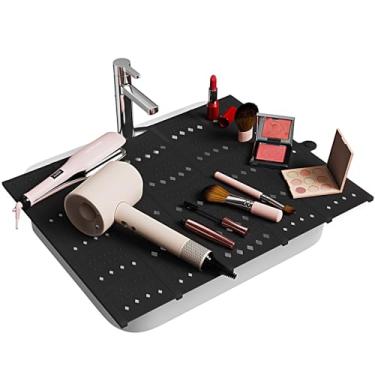 Imagem de Johamoo Capa de pia de banheiro para espaço no balcão, tampa de pia dobrável, tapete organizador de maquiagem de silicone economiza espaço, banheiro pequeno e trailer trailer acessórios essenciais de