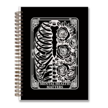 Imagem de foedor Caderno espiral gótico tarô preto, diário de saúde mental, material de caderno espiral de capa dura de caveira para meninas adolescentes e mulheres, presentes góticos para mulheres