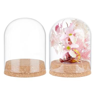 Imagem de BENECREAT 2 peças de cloche de vidro para exibição de cúpula, frascos de vidro de sino de 10 x 8 cm com base de cortiça, estojo de exibição de cúpula de vidro para espécimes de flores, decoração de