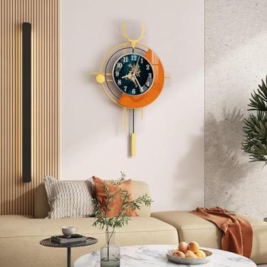Imagem de Relógio de parede moderno para sala de estar, relógio de parede decorativo tipo veado grande operado por bateria, decoração de arte de casa de meados do século, relógio de pêndulo silencioso para