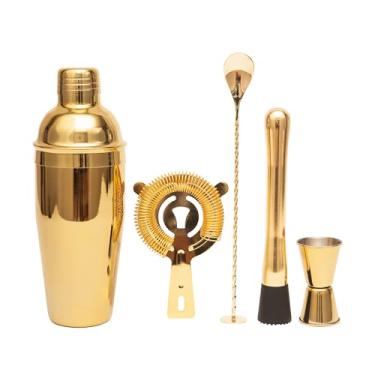 Imagem de JWJIUEJIU Conjunto coqueteleira kit bartender, conjunto de barra de 5 peças conjunto de ferramentas de barra de aço inoxidável para bartender profissional e casa (ouro)