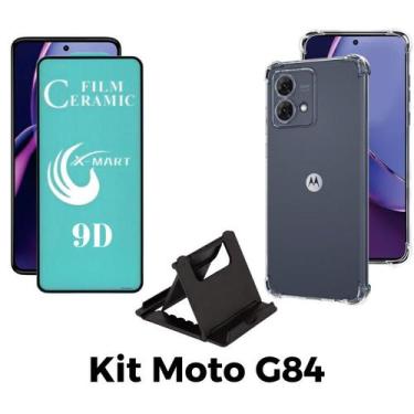 Imagem de Kit Capa + Película de Cerâmica + Suporte de Mesa para Moto G84 - HUAN