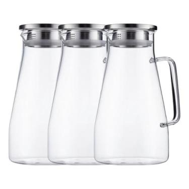 Imagem de Jogo 3 Jarras Moderna Vidro Resistente 1,7 Litros e Tampa Inox - CASAV