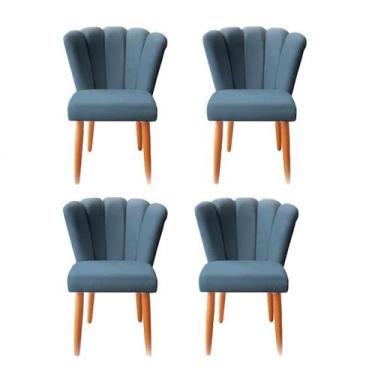Imagem de kit 4 Cadeiras Sala de Jantar Estofada Pétala Suede Azul Marinho - Twd