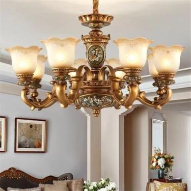 Imagem de Europeu Luxo Sala de Estar Lâmpada Pendente Americano Retro Restaurante Quarto Villa Hotel Roupa Salão de Beleza Café Lustre (K 8 luzes)