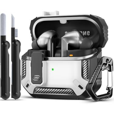 Imagem de MCTOPZO Capa Lock Fit projetada para Samsung Galaxy Buds3 FE (2025)/Buds3 Pro (2024)/Buds 3 (2024), com kit de limpeza, design de proteção de fibra de carbono à prova de choque