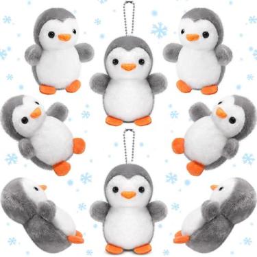 Imagem de Chaveiro de Pelúcia Pinguim Skylety - 8 Peças de 10cm - Cinza
