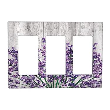 Imagem de Espelho de parede rústico de lavanda roxo lilás floral triplo basculante decorativo 3 interruptores de luz decoração GFCI tampa de tomada para placa frontal elétrica placa de parede para banheiro decoração de casa