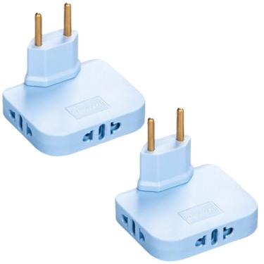 Imagem de Kit 2 Adaptador Articulado Dobrável Tomada Universal 10A Benjamin Plug 3 Saidas Bivolt 110/220v (Azul)