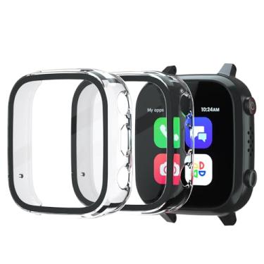 Imagem de SimpleThings Pacote com 2 protetores de tela compatíveis com relógio inteligente Cosmo JrTrack 3 e 4 Kids, capa rígida de PC com protetor de tela de vidro temperado transparente HD para crianças,