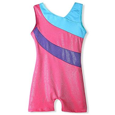Imagem de Collant para meninas Ginástica infantil Biketard Sparkles Fita Listrada Rosa choque, Hot Pink, 3-4T