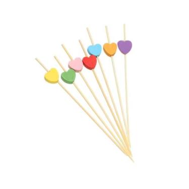 Imagem de 100 Uni Espeto Decorativo Palito Pick Coração Colorido Lanches Petisco