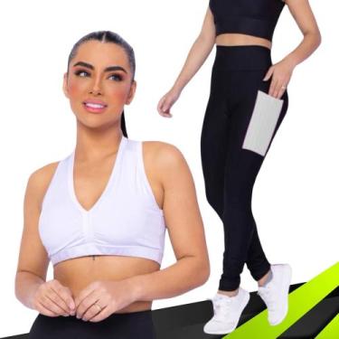 Imagem de Kit conjunto TOP ALÇA MÉDIA bojo + CALÇA LEGGING BOLSOS Feminino Acade