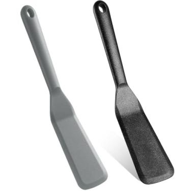 Imagem de 2 PCS resistente ao calor Espátula longa plana antiaderente Chinelos de silicone Utensílios de cozinha sem BPA Utensílio de cozinha para cozinhar ovo Panqueca Pizza (Preto + Cinza)