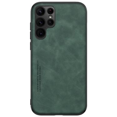 Imagem de LYJSMGZ Capa de couro para Samsung Galaxy S25 Ultra/S25 Plus/S25, capa de proteção de luz anti-impressão digital fosca suporta sucção magnética de veículos, verde, S25 Plus