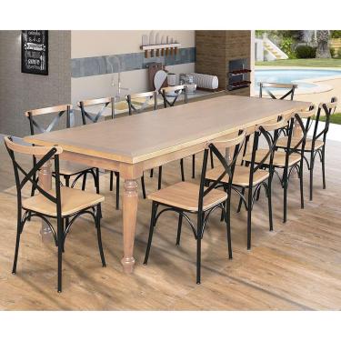 Imagem de Conjunto Jantar Mesa Leonora 240X100 Com 10 Cadeiras Paris Base Alumínio - Natural - Marrom