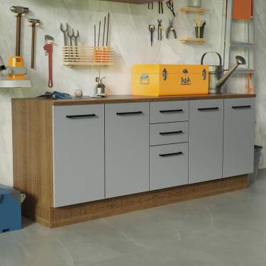 Imagem de Kit Com 2 Balcões Multiuso 4 Portas 3 Gavetas Rustic/cinza Agata Madesa Rustic/cinza