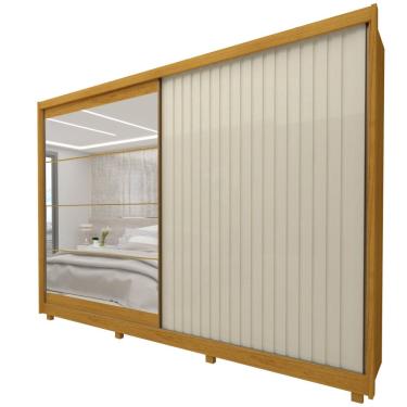 Imagem de Guarda Roupa Casal Gelius Apolo 100% mdf com 277,8 cm de Largura 2 Portas de correr com espelho e 7 gavetas Naturale off White