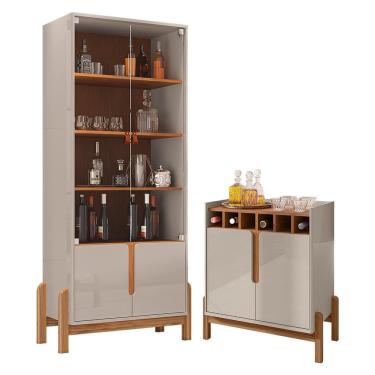 Imagem de Sala de Jantar Lizz com Cristaleira e Aparador Barzinho - Casa D Off White/Cedro