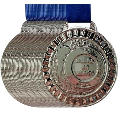 Imagem de Lote Promocional c- 100 Medalhas Honra Mérito Escolar 4.4cm prata