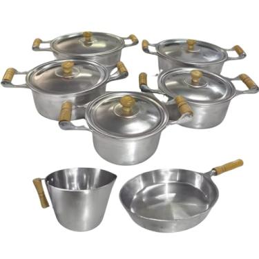 Imagem de Jogo de Panelas Alumínio Batido Fundido 7 Peças Craquelada Grossa com Tampa de Alumínio