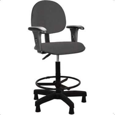 Imagem de Cadeira de Escritório Cinza Caixa Alta Balcão Executiva com Sapata Fixa e Braço Escritex - Conforto, Estilo e Funcionalidade