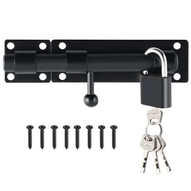 Imagem de Alise Fechadura de porta de segurança com trava de porta de 15,2 cm com cadeado e chaves, barra de diâmetro de 1,5 cm com acabamento preto sólido de aço inoxidável resistente MST8060-B
