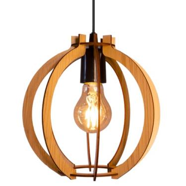 Imagem de Luminária Lustre Pendente Vazado Aletado MDF Madeira Rústico (marfim)